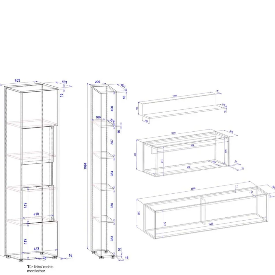 Wohnen Wohnwand mit Arbeitsplatz modern - Nonessia (fünfteilig)