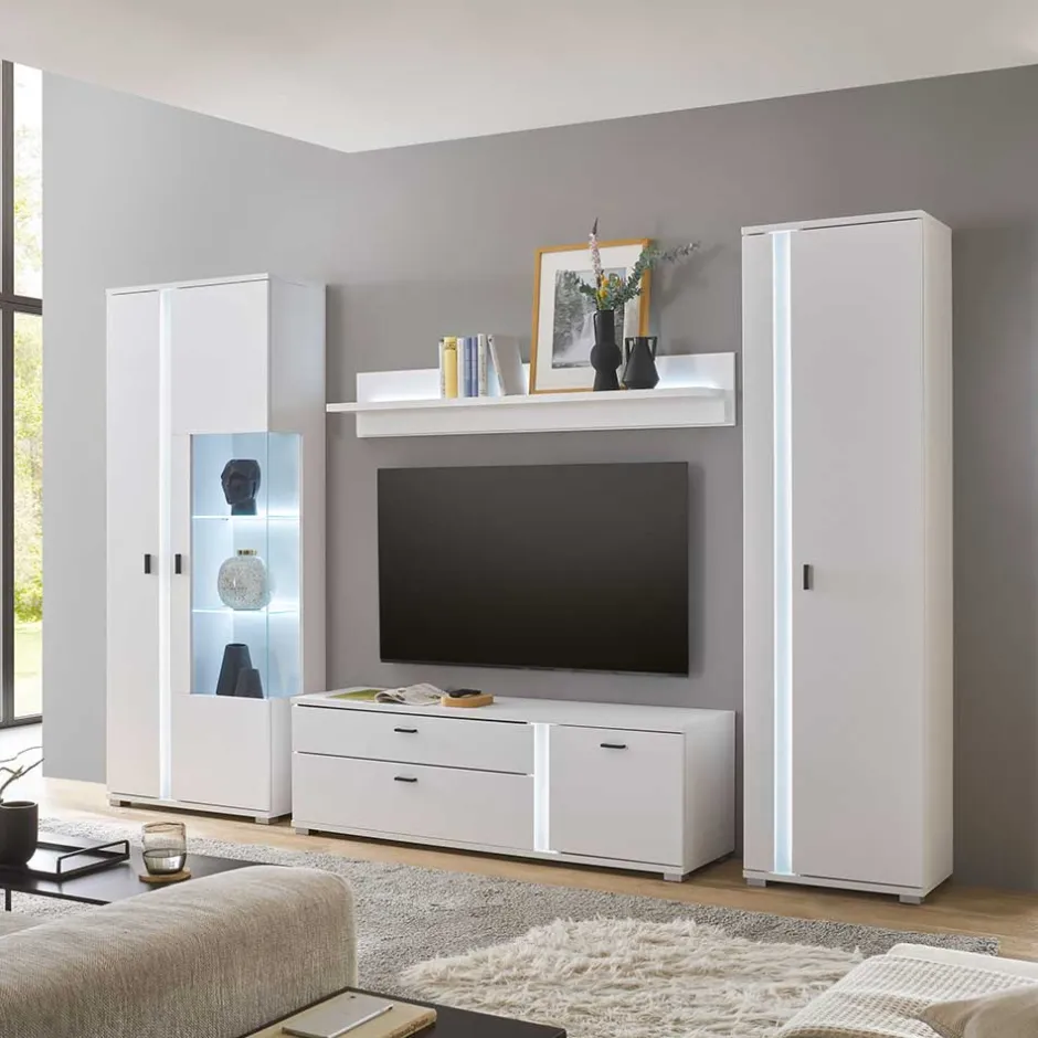 Wohnwand mit LED Licht Möbelset - Tirol (vierteilig)^Wohnen Hot