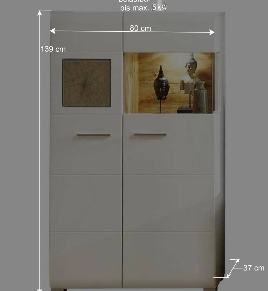 Wohnen Wohnwand Vitrine in Weiß Eiche - Lisepio