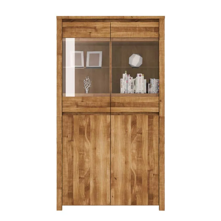Wohnwand Vitrine Nadalia aus Wildeiche Massivholz^Wohnen Discount