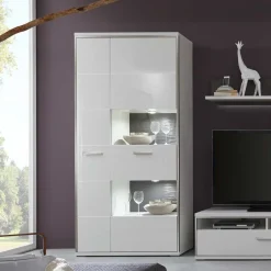 Wohnen Wohnwand Vitrine Tacroma in Hochglanz Weiß