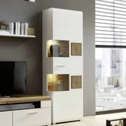 Wohnwand Vitrinenschrank in Weiß Eiche - Lisepio^Wohnen