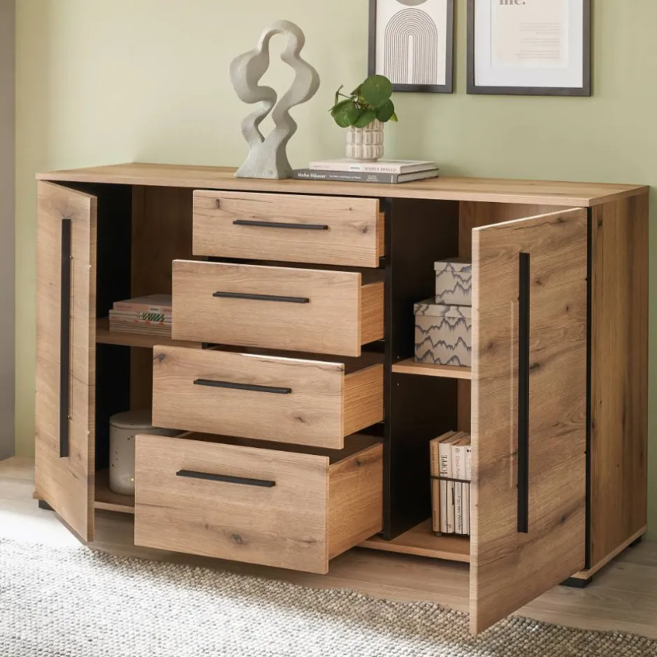 Wohnen Wohnzimmer Anbauwand in Eiche - Brocus (dreiteilig)