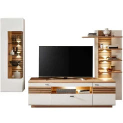 Wohnen Wohnzimmer Anbauwand in Weiß mit Wildeiche - Niam (dreiteilig)