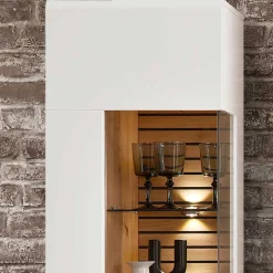 Wohnen Wohnzimmer Anbauwand in Weiß mit Wildeiche - Niam (dreiteilig)