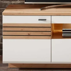 Wohnen Wohnzimmer Anbauwand in Weiß mit Wildeiche - Niam (dreiteilig)