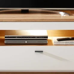 Wohnen Wohnzimmer Anbauwand in Weiß mit Wildeiche - Niam (dreiteilig)