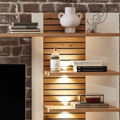 Wohnen Wohnzimmer Anbauwand in Weiß mit Wildeiche - Niam (dreiteilig)