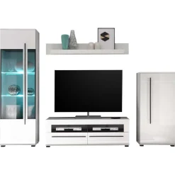 Wohnen Wohnzimmer Anbauwand Jetongos in Weiß Hochglanz (vierteilig)