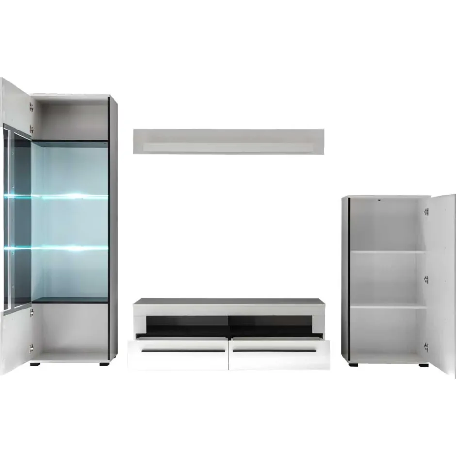 Wohnen Wohnzimmer Anbauwand Jetongos in Weiß Hochglanz (vierteilig)