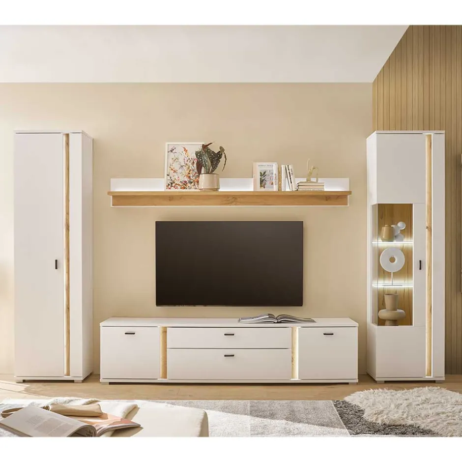 Wohnen Wohnzimmer Anbauwand Möbelset - Racelyn (vierteilig)