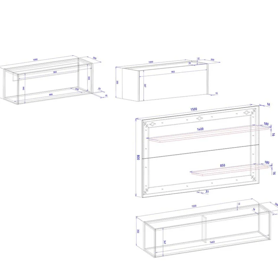 Wohnen Wohnzimmer Anbauwand Set hängend - Nonessia (vierteilig)