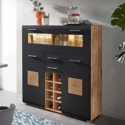 Wohnen Wohnzimmer Barschrank in Schwarz & Wildeiche - Kandu