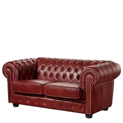 Wohnen Wohnzimmer Couch in Dunkelrot Leder - Tuguda