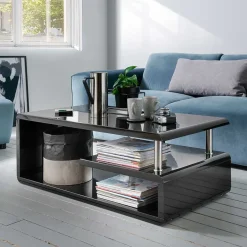 Wohnen Wohnzimmer Couchtisch in Schwarz hochglänzend - Jusip