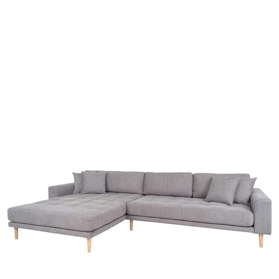 Wohnen Wohnzimmer Ecksofa in Hellgrau mit Buche - Lelyo