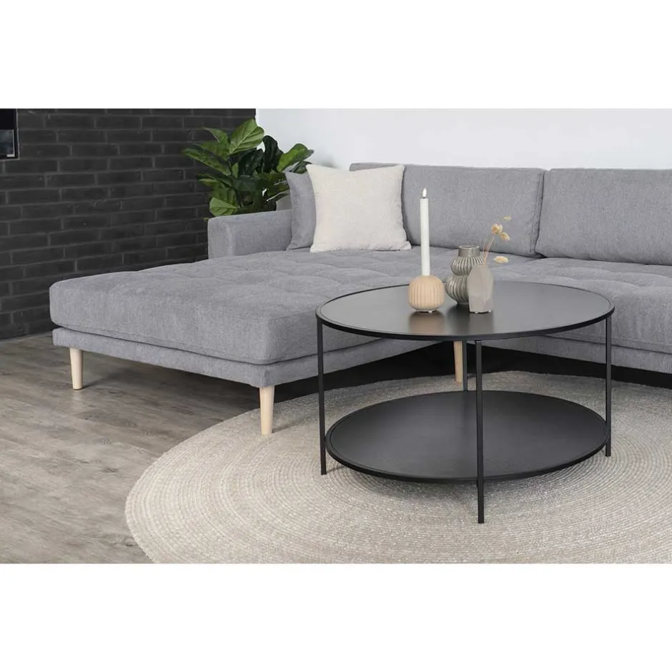 Wohnen Wohnzimmer Ecksofa in Hellgrau mit Buche - Lelyo