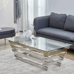 Wohnen Wohnzimmer Glastisch mit Designgestell - Ludo