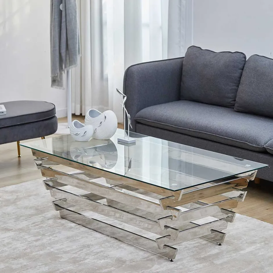 Wohnen Wohnzimmer Glastisch mit Designgestell - Ludo