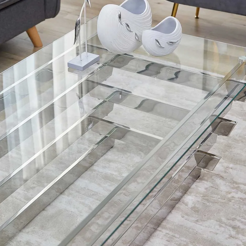 Wohnen Wohnzimmer Glastisch mit Designgestell - Ludo