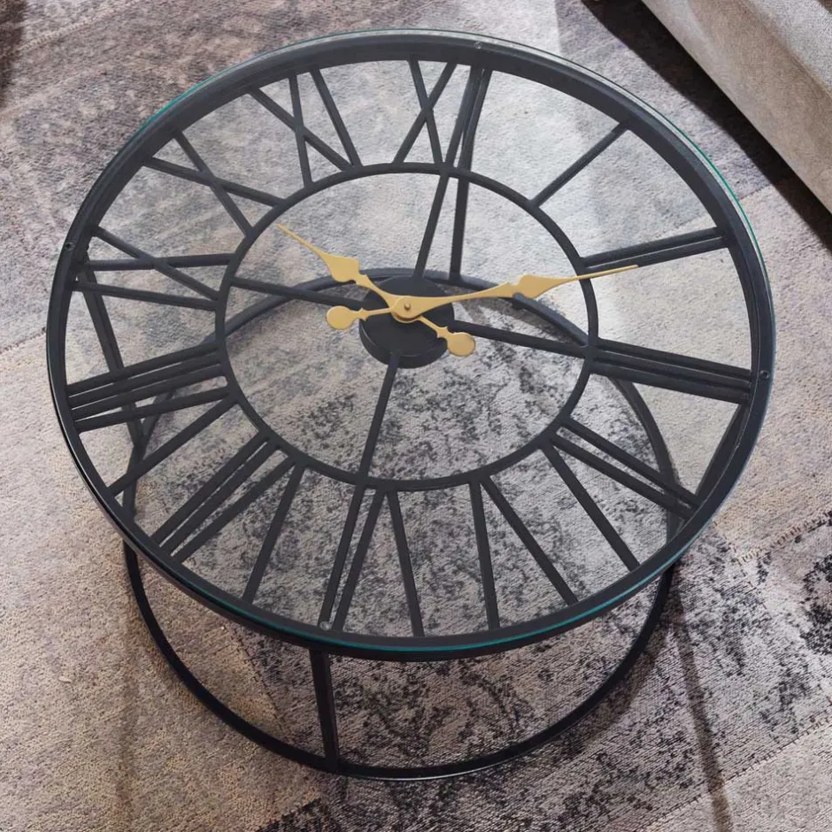 Wohnen Wohnzimmer Glastisch mit Zifferblatt - Uhren Look - Jannios