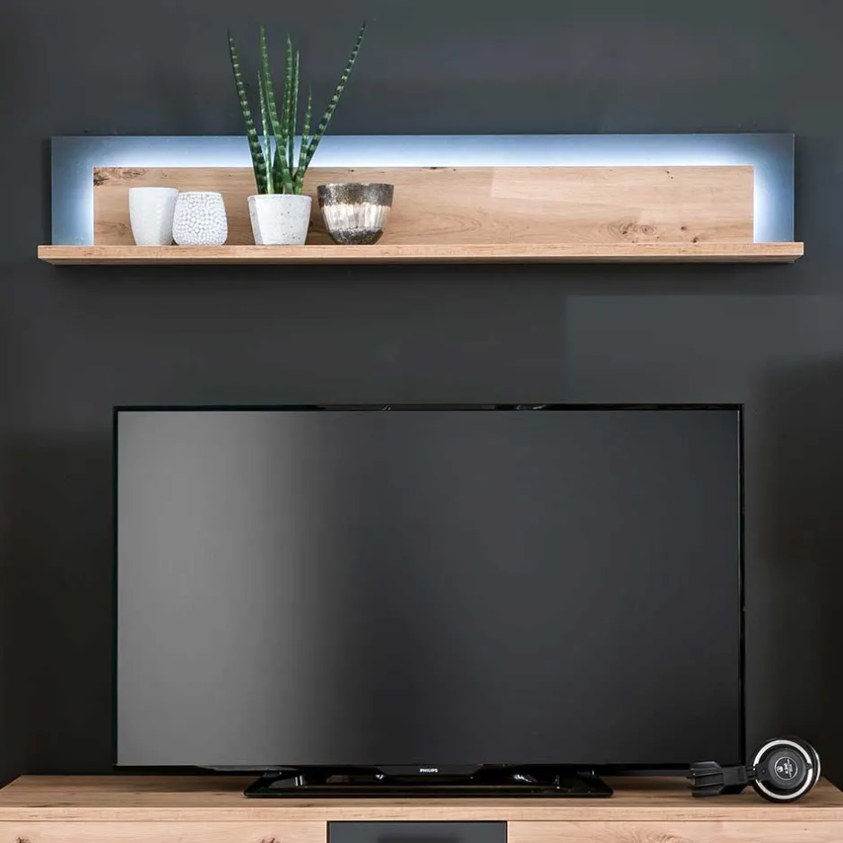 Wohnen Wohnzimmer Hängeboard in Eichefarben & Grau - Vecenda