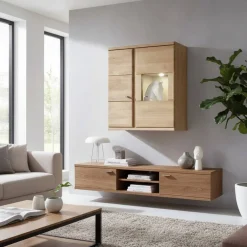 Wohnen Wohnzimmer Hängevitrine Smonia aus Wildeiche Bianco