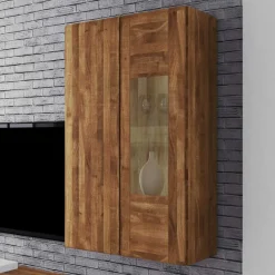 Wohnen Wohnzimmer Hängevitrine Vaskov aus Wildeiche Massivholz