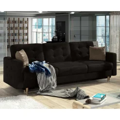 Wohnzimmer Klappcouch in Dunkelbraun Samt - Smento^Wohnen Clearance