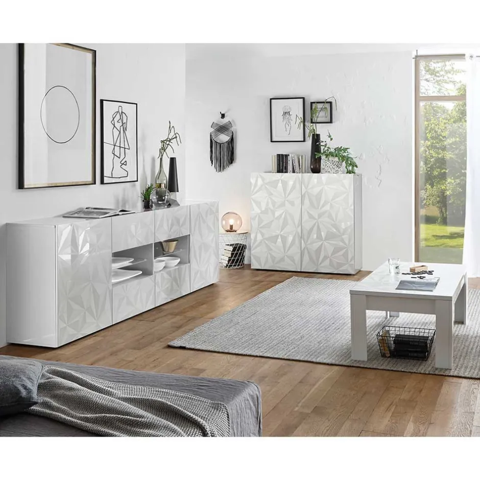 Wohnzimmer Möbel in Weiß glänzend - Vovasoma (dreiteilig)^Wohnen Hot