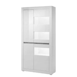 Wohnen Wohnzimmer Möbel Programm in Hochglanz Weiß Mextra mit Beton Dekpr (vierteilig)