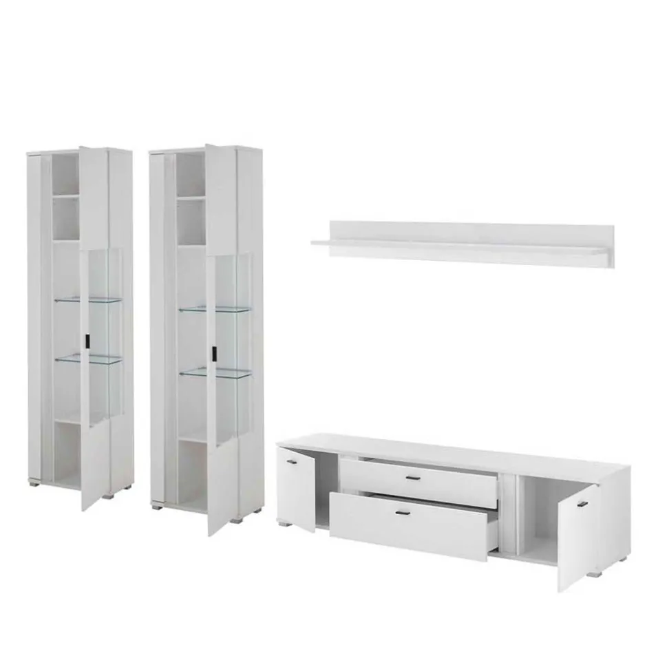 Wohnen Wohnzimmer Schrank & Regal Set in Weiß - Tirol (vierteilig)