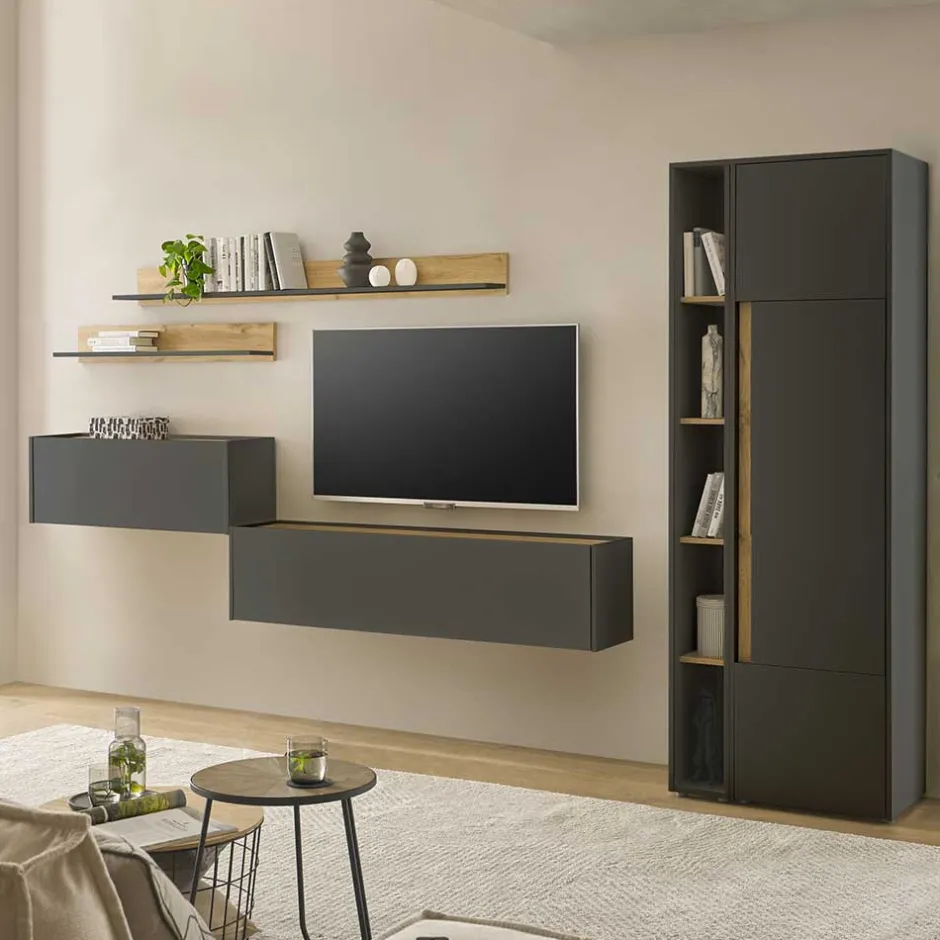 Wohnzimmer Schrank Kombi in Anthrazit - Ahilav (sechsteilig)^Wohnen Outlet