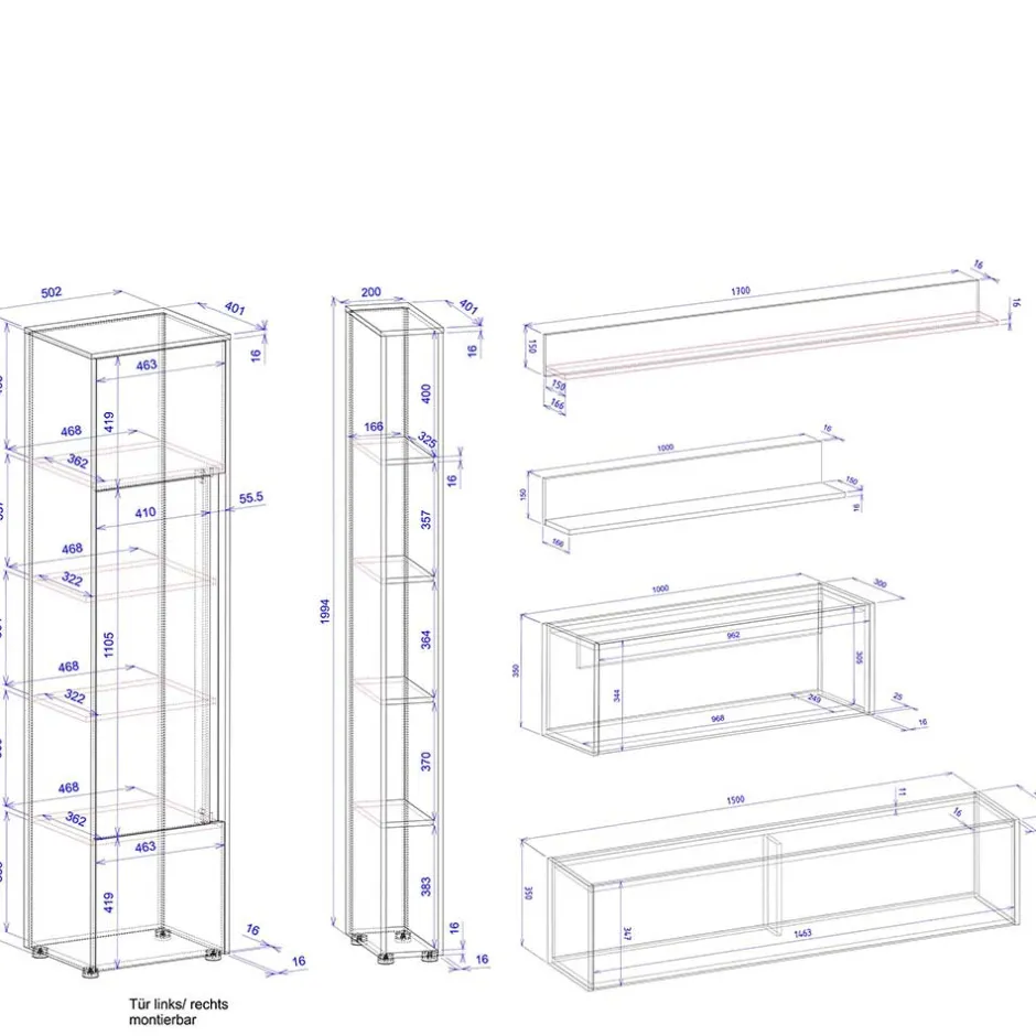 Wohnzimmer Schrank Kombi in Anthrazit - Ahilav (sechsteilig)^Wohnen Outlet