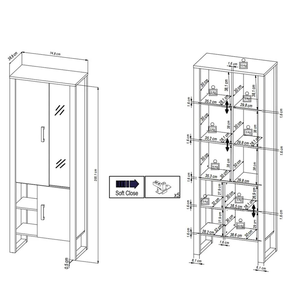 Wohnen Wohnzimmer Schrank mit Glas & offenen Fächern - Dudleys