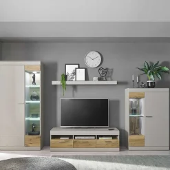 Wohnzimmer Schrank Set in Hellgrau & Zinneiche - Lioscas (vierteilig)^Wohnen New
