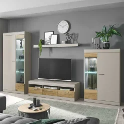 Wohnzimmer Schrank Set in Hellgrau & Zinneiche - Lioscas (vierteilig)^Wohnen New