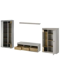 Wohnzimmer Schrank Set in Hellgrau & Zinneiche - Lioscas (vierteilig)^Wohnen New