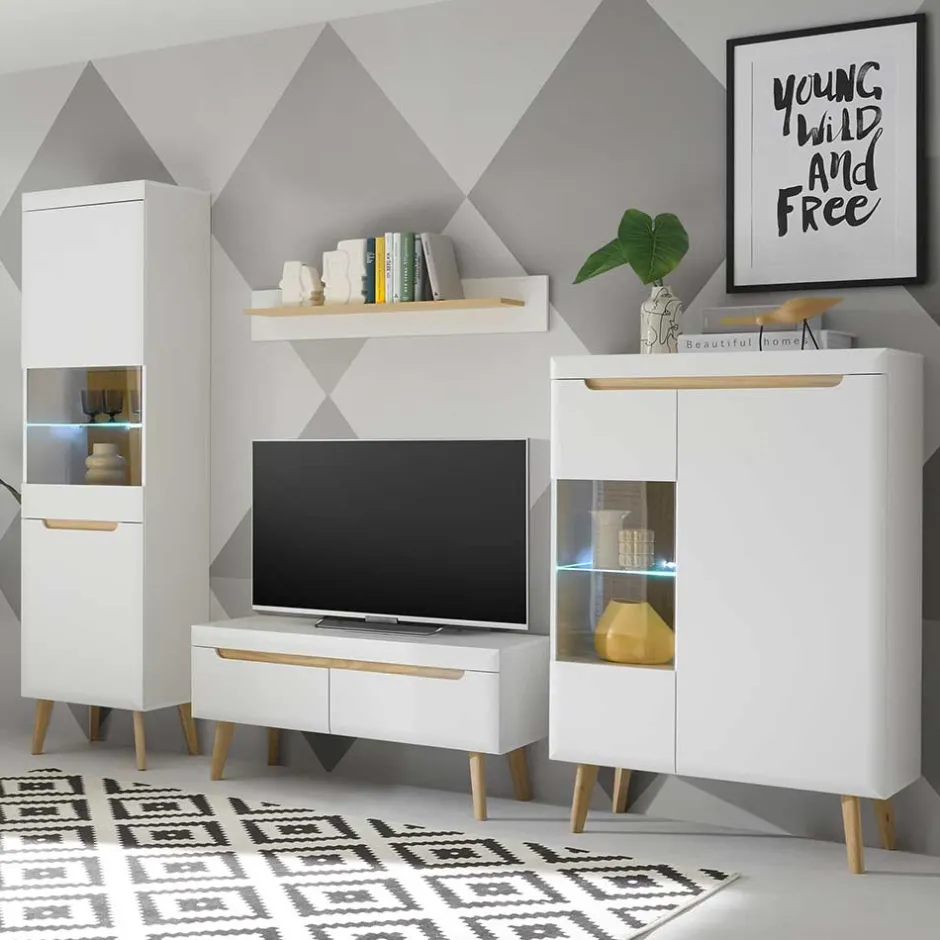 Wohnen Wohnzimmer Schrankset im Skandi Design - Ginko (vierteilig)