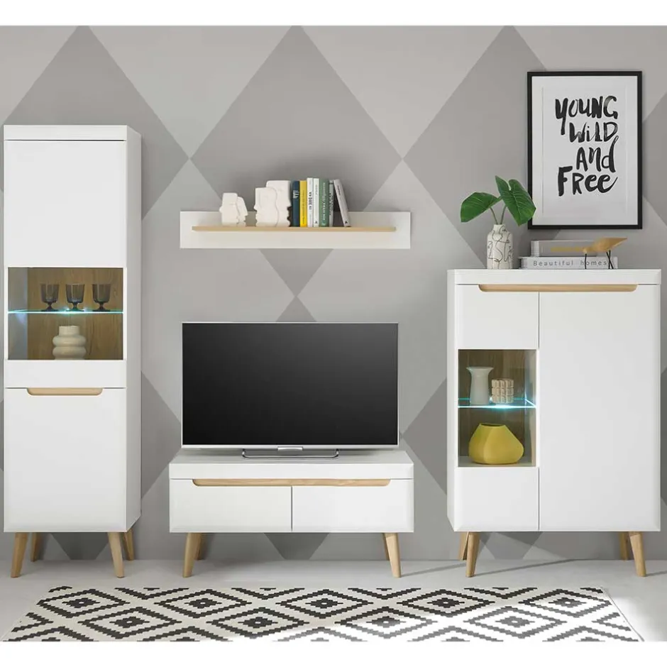 Wohnen Wohnzimmer Schrankset im Skandi Design - Ginko (vierteilig)