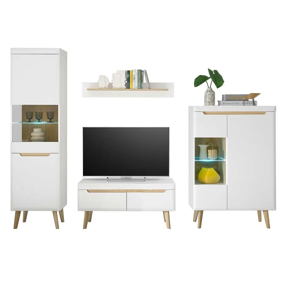 Wohnen Wohnzimmer Schrankset im Skandi Design - Ginko (vierteilig)