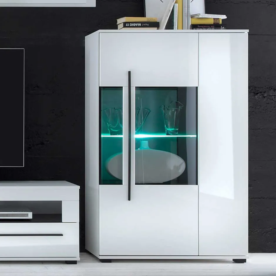 Wohnzimmer Schrankwand Eila in Hochglanz Weiß (vierteilig)^Wohnen