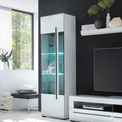 Wohnzimmer Schrankwand Eila in Hochglanz Weiß (vierteilig)^Wohnen