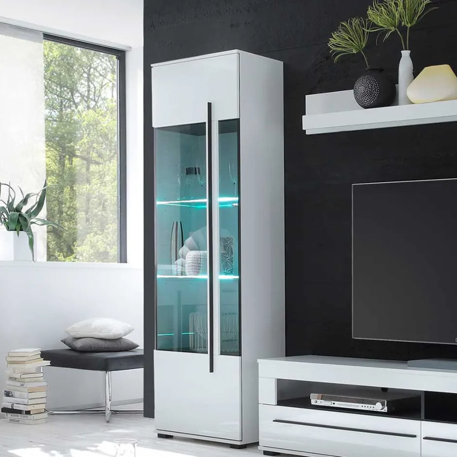 Wohnzimmer Schrankwand Eila in Hochglanz Weiß (vierteilig)^Wohnen