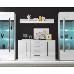 Wohnen Wohnzimmer Schrankwand Jetongos in Weiß Hochglanz (vierteilig)