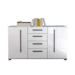 Wohnen Wohnzimmer Schrankwand Jetongos in Weiß Hochglanz (vierteilig)