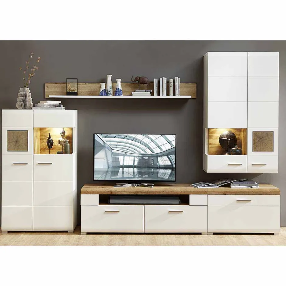 Wohnen Wohnzimmer Schrankwand Lisepio mit Beleuchtung (fünfteilig)