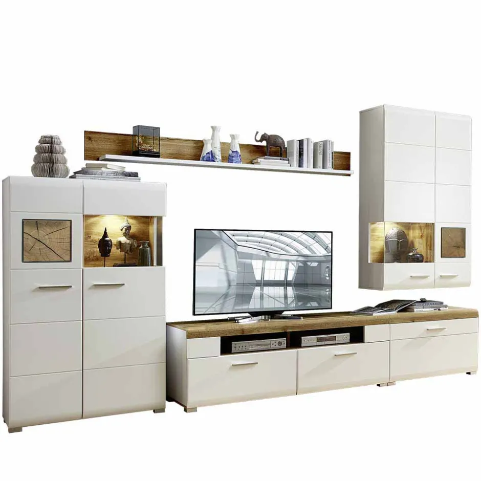 Wohnen Wohnzimmer Schrankwand Lisepio mit Beleuchtung (fünfteilig)