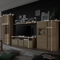 Wohnzimmer Schrankwand Smonia aus Wildeiche hell (vierteilig)^Wohnen New