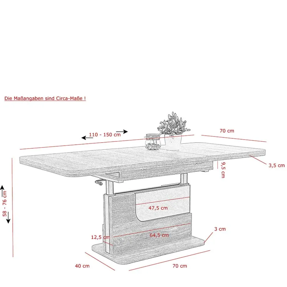 Wohnzimmer Säulentisch höhenverstellbar - Karima^Wohnen Discount